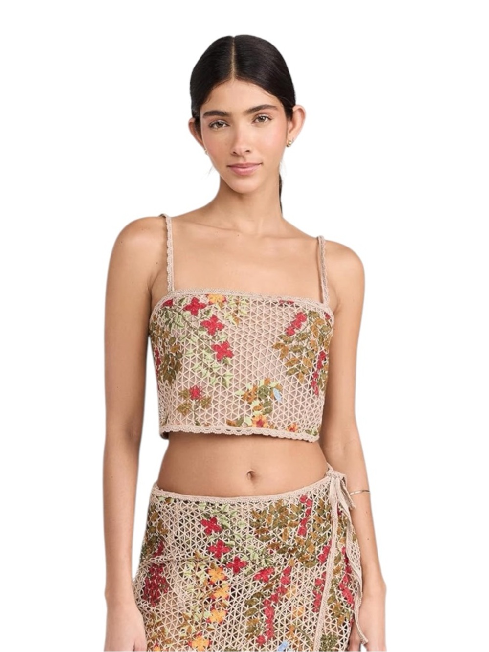NWT Agua Bendita Tan Floral‎ Crochet Corset Tile Vicky Crop Top Size Medium